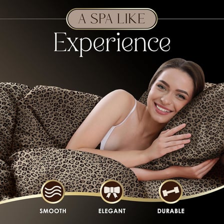 Elegance Seduction 1S51594 Saten İpeksi Derin Cep Kolay Bakım Makinede Yıkanabilir 1 Lastikli Çarşaf 1 Düz Çarşaf ve 2 Yastık Kılıfı King Boy 4 Parça Leopar Hayvan Baskılı Çarşaf Seti, Kral
