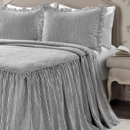 Yatak örtüsü, çizgili desen, eskitilmiş şık tarzı, hafif, 3 parçalı set, siyah