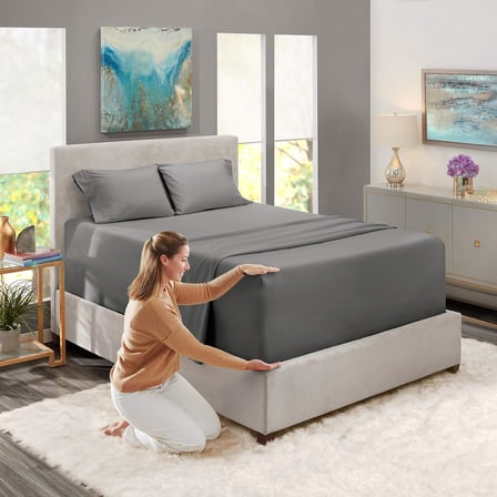 Ekstra Derin Cep Çarşafları - 18-24 İ̇Nç Derinliğinde Yataklara Uygun, Ekstra Derin Cep California King Size Çarşaflar, 4 Parça Cal King Çarşaf, Cal King Çarşaf Derin Cep, Kömür Taşı Gri