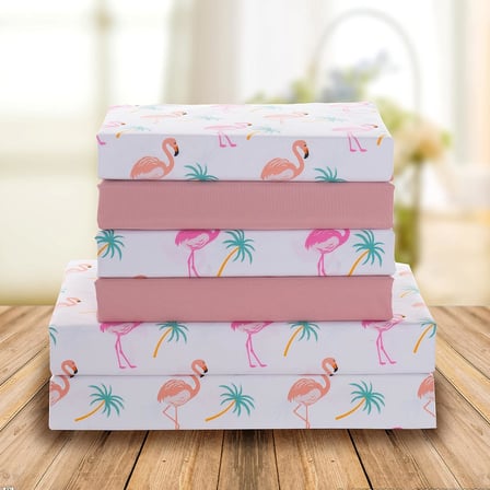 Ultra Yumuşak Çift Fırçalı 6 Parça Mikrofiber Çarşaf Seti Güzel Tropikal Desenler ve Canlı Düz Renkler, Lüks, Dört Mevsim Yatak Çarşafı Seti - Flamingo, Queen