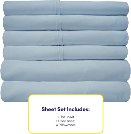Queen Çarşaf Mavi Misty - 6 Parça 1500 Üstün Koleksiyon İnce Fırçalanmış Mikrofiber Derin Cep Kraliçe Çarşaf Seti Yatak - 2 Ekstra Yastık Kılıfı, Çok Değer, Kraliçe, Mavi Puslu
