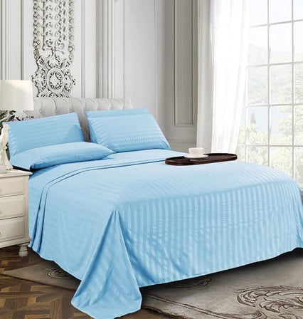 Stripe Bed Sheets Yatak Örtüsü, Akuamarin, Çift kişilik