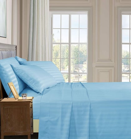 Stripe Bed Sheets Yatak Örtüsü, Akuamarin, Çift kişilik