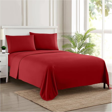 Nevresim takımı, iplik sayısı 1800, yumuşak Mısır kalitesi, fırçalanmış mikrofiber, çarşaflı lüks nevresim takımı, lastikli çarşaf, 2 yastık kılıfı, büyük boy yatak, kırmızı