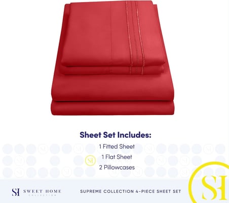 Nevresim takımı, iplik sayısı 1800, yumuşak Mısır kalitesi, fırçalanmış mikrofiber, çarşaflı lüks nevresim takımı, lastikli çarşaf, 2 yastık kılıfı, büyük boy yatak, kırmızı
