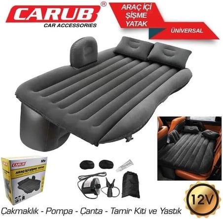 CARUB Araç İçi 12V Şişme Yatak Pompa + Yastık Seti
