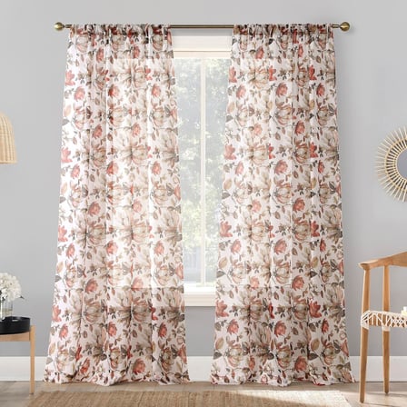 Myra Ezilmiş Şeffaf Vual Çubuk Cep Perde Paneli, 129,5 cm x 213 cm, Kırmızı