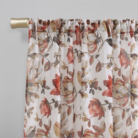 Myra Ezilmiş Şeffaf Vual Çubuk Cep Perde Paneli, 129,5 cm x 213 cm, Kırmızı