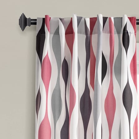 Mid Century Geo Işık Filtreleme Pencere Perdesi Panel Çifti, 241 cm U x 132 cm G, Mercan ve Gri