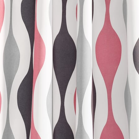 Mid Century Geo Işık Filtreleme Pencere Perdesi Panel Çifti, 241 cm U x 132 cm G, Mercan ve Gri