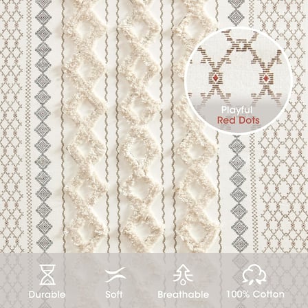 Imani%100 Pamuk TEK PANEL Perde Püsküllü Şönil Çizgili Geometrik Baskı Yüzyıl Ortası Görünümlü Çubuk Cep Üstü Oturma Odası için, Yatak Odası için Gizlilik Pencere Uygulaması, 127 cm x 213 cm