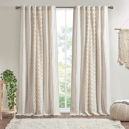 Imani%100 Pamuk TEK PANEL Perde Püsküllü Şönil Çizgili Geometrik Baskı Yüzyıl Ortası Görünümlü Çubuk Cep Üstü Oturma Odası için, Yatak Odası için Gizlilik Pencere Uygulaması, 127 cm x 213 cm