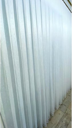 Evdepo Home Kırık Beyaz Kullanıma Hazır Seyrek Pileli Vual Çizgili Tül Perde 280 x 270 cm