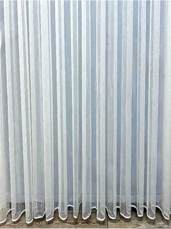 Evdepo Home Kırık Beyaz Kullanıma Hazır Seyrek Pileli Vual Çizgili Tül Perde 280 x 270 cm