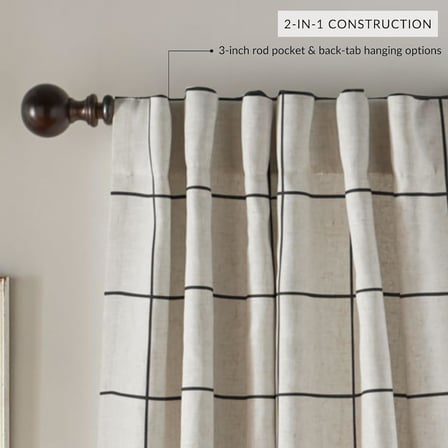 Elrene Home Fashions Pencere Paneli Kareli Karartmalı Pencere Perdesi Panelleri/Oturma Odası, Yatak Odası, Yemek Odası, Siyah, 132 cm x 241 cm (1