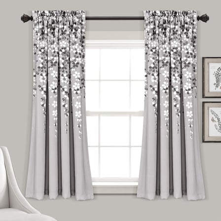Ağlayan Çiçek Odası Karartma Pencere Perde Paneli Çifti, Gri, 63 "U x 52" G + 2" Başlık