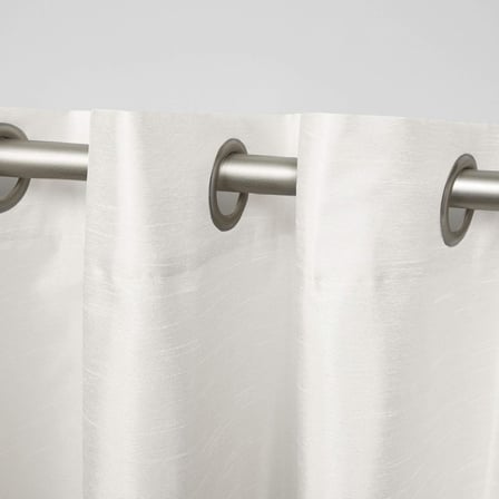 Curtains Chateau Çizgili Suni İpek Halkalı Üst Perde Panel Çifti, 54x84, Beyaz/Kum