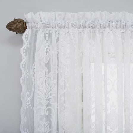 Ariella Çiçekli Dantel Çubuk Cep Perde Paneli, 147 cm x 213 cm, Beyaz