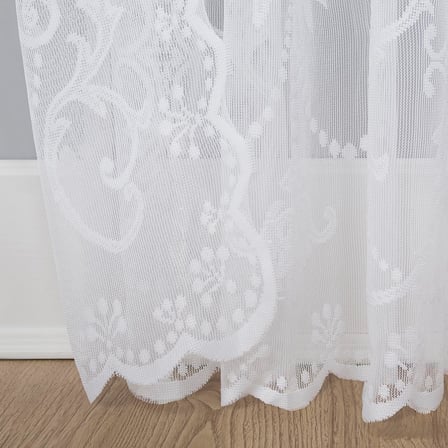 Ariella Çiçekli Dantel Çubuk Cep Perde Paneli, 147 cm x 213 cm, Beyaz