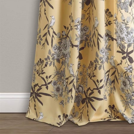 Kuş baskılı sarı botanik bahçesi perde, karartmalı, pencere perdesi, oturma odası, yemek odası, yatak odası için set, 213,4 x 132,1 cm