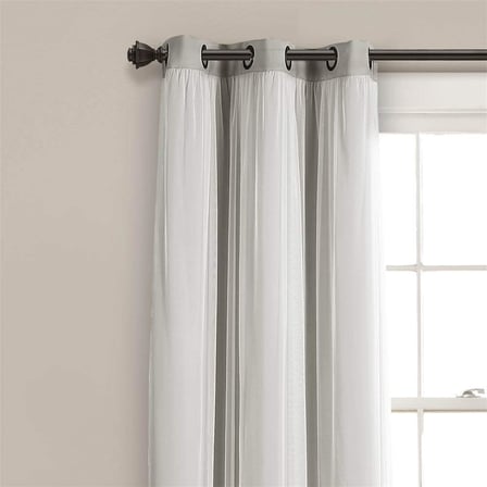 Yalıtımlı Karartma Astarlı Şeffaf Halkalı Panel, Oda Karartma Pencere Perdesi Seti (Çift), 274 cm x 96 cm, Açık Gri, 274 cm U