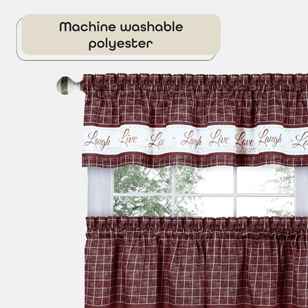 Home Furnishings Live, Love, Laugh - Baskılı Kat & Kısa Perde Seti - 58x36 - Bordo