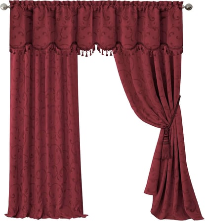 Elrene Home Fashions Mia Jakarlı Kaydırmalı Karartma Pencere Perdesi, 52" x 95" (1 Panel), Kırmızı