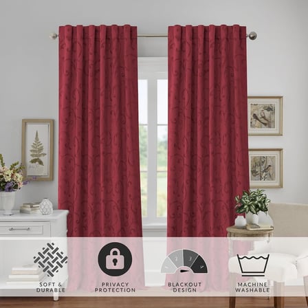 Elrene Home Fashions Mia Jakarlı Kaydırmalı Karartma Pencere Perdesi, 52" x 95" (1 Panel), Kırmızı