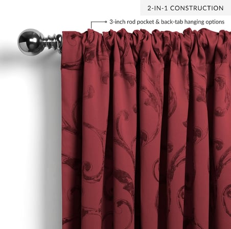 Elrene Home Fashions Mia Jakarlı Kaydırmalı Karartma Pencere Perdesi, 52" x 95" (1 Panel), Kırmızı