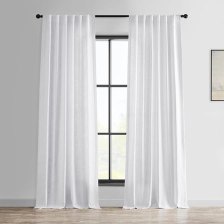 Yatak Odası için Yarı Şeffaf Suni Keten Perdeler 96" Uzun Işık Filtreleme Oturma Odası Pencere Perdesi (1 Panel), 50G x 96L, Pirinç Beyazı
