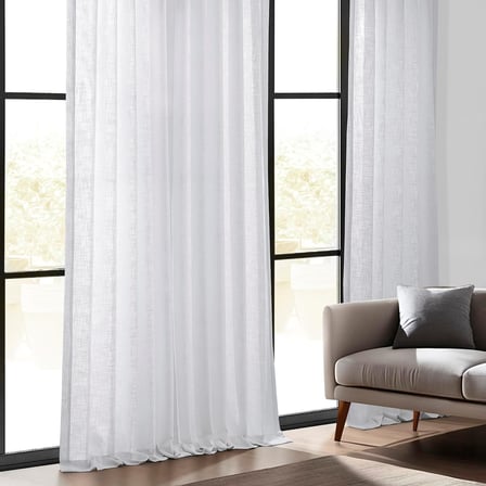 Yatak Odası için Yarı Şeffaf Suni Keten Perdeler 96" Uzun Işık Filtreleme Oturma Odası Pencere Perdesi (1 Panel), 50G x 96L, Pirinç Beyazı