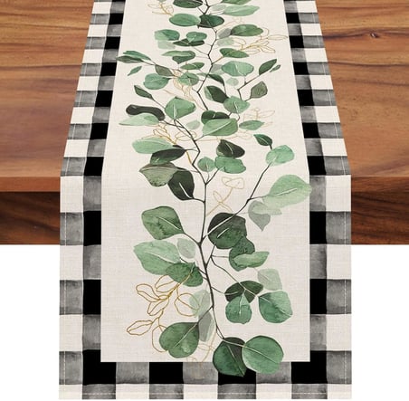 masa örtüsü, 33x183 CM keten pamuk kumaş, modern yeşil bitki desenli runner, mutfak yemek masası dekoru için ısıya dayanıklı şık örtü, leke tutmaz ve yıkanabilir ev tekstili aksesuarları