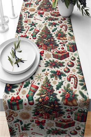 Yılbaşı Temalı Dijital Baskılı Runner Örtüsü Christmas Karma 40x140 cm