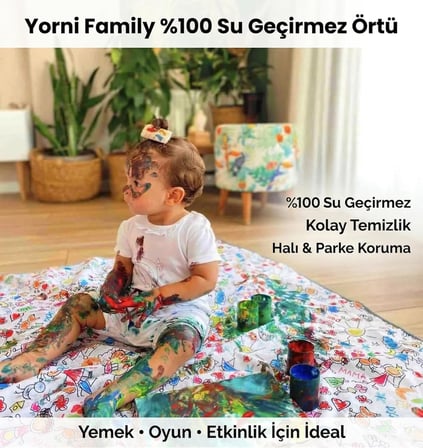 Su Geçirmez Yer/Masa Örtüsü, Aktivite, Yemek Ve Oyun İ̇Çin,  Ve Çevreci, Ekoteks Sertifikalı,%100 Polyester, 150X150Cm