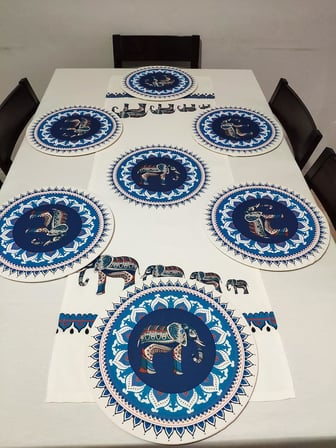 Etnik Fil Desenli Runner, 6'lı Supla Set