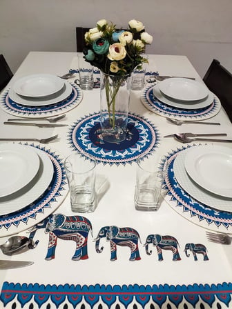 Etnik Fil Desenli Runner, 6'lı Supla Set