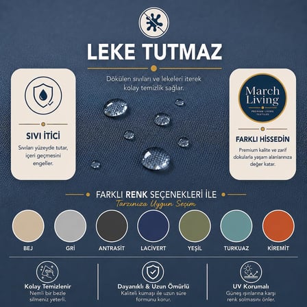 Leke Tutmaz Masa Örtüsü, Su İtici ve Silinebilir, İç ve Dış Mekan, Yıkanabilir, Kırışmaz, Keten Görünümlü, İndigo, 170x350 cm (10-12 Kişilik)