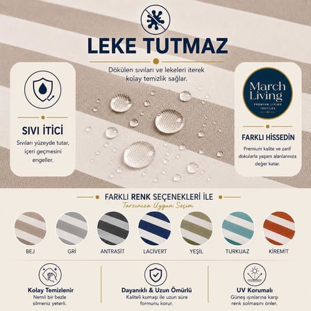 Linea Leke Tutmaz Masa Örtüsü, Su İtici ve Silinebilir, İç ve Dış Mekan, Yıkanabilir, Kırışmaz, Keten Görünümlü, Bej İnce Çizgili, 170x350 cm (10-12 Kişilik)