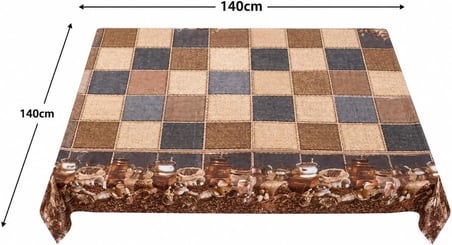 Desenli Masa Örtüsü, Çiçekli ve Kahve Temalı Modeller, Mutfak Ve Yemek Masası İçin, Farklı Desen Seçenekleri 140 * 140 CM (Mocha Tiles Vinil)