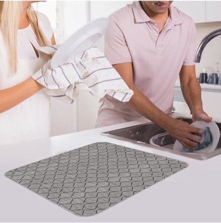 Yıkanabilir Bulasik Kurutma Mati Kurulama Bezi Kurutma Örtüsü Tezgah Üstü Bulaşıklık 40X50 Cm, Gri-1