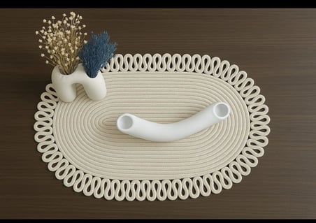 Oval Jüt Runner Masa Örtüsü, 30x70 cm, Hasır Dokuma, Çift Taraflı, Doğal Krem