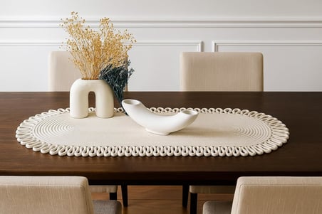 Oval Jüt Runner Masa Örtüsü, 30x70 cm, Hasır Dokuma, Çift Taraflı, Doğal Krem