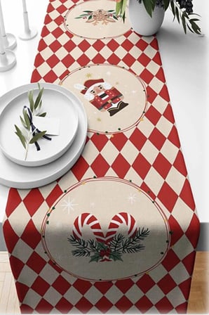 Yılbaşı Temalı Dijital Baskılı Runner Örtüsü Christmas Kırmızı 40x140 cm