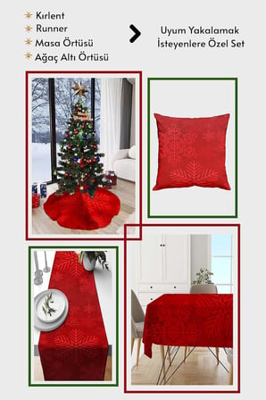 Kırmızı Yeniyıl Yılbaşı Noel Christmas Runner Masa Örtüsü 40X140Cm Rnr641
