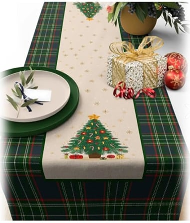 Yılbaşı Temalı Dijital Baskılı Runner Örtüsü Christmas Yeşil 40x140 cm