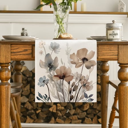 Masa Örtüsü, 183x30cm Bahar Temalı Çiçek Yapraklı Desenli Keten Kumaş, Yaz Sezonu Mutfak ve Yemek Masası Dekorasyonu, Aile Partileri ve Özel Günler İçin Şık Tasarım
