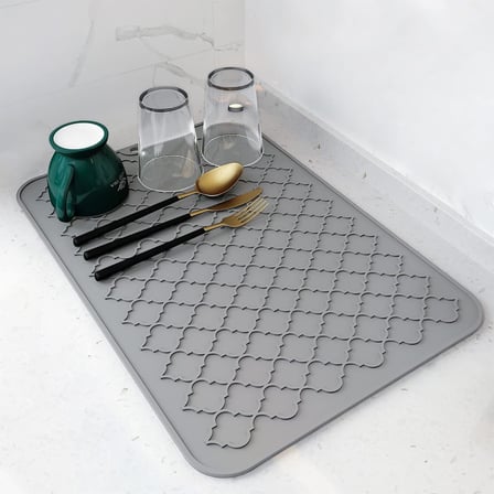 Silikon bulaşık kurutma matı, Kaymaz ve Kolay Temizlenebilir Silikon Mat, Isıya Dayanıklı, Bulaşıklar ve Tezgah Üstü İçin, Buzdolabı Çekmece Astarı (Gri 40x30cm)