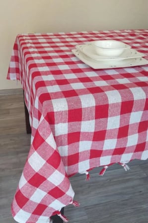 DENİZLİ ÇEYİZ Çok Amaçlı Masa Örtüsü Piknik Örtüsü Sofra Bezi Kırmızı 150x150