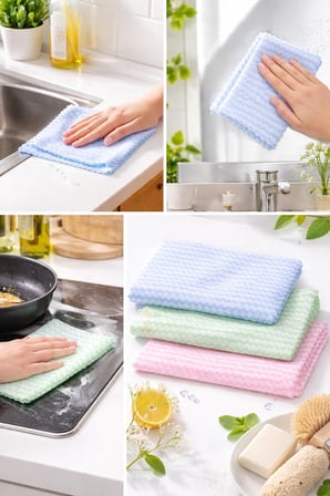 Mikrofiber Bez 28x30, Süper Emici Mercan Polar Kumaş, Koku Yapmaz, Nem ve Bakteri Önler Çeyiz - 3 Adet