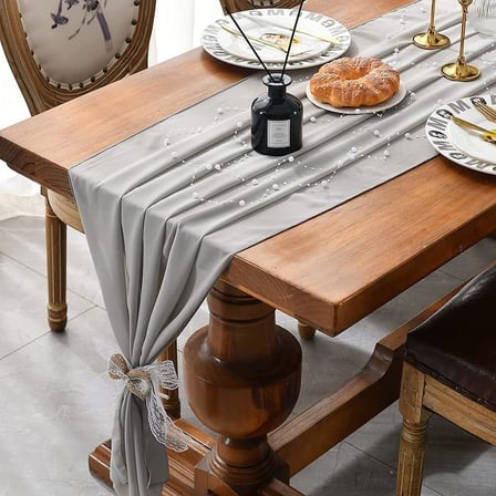 Masa örtüsü, 72cm x 304cm açık gri düğün masa örtüsü, şifon kumaş, rustik şeffaf masa dekoru, romantik nişan, bebek partisi ve doğum günü masaları için